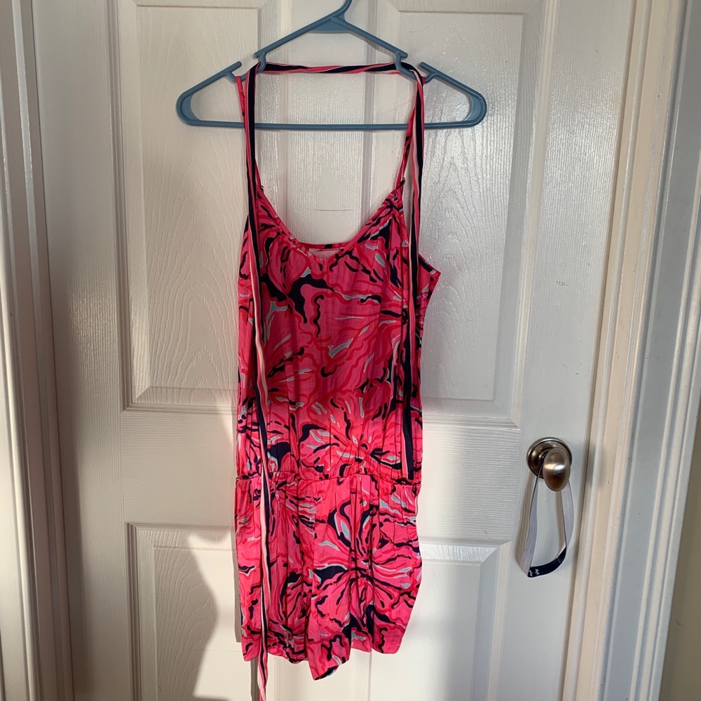 Lilly Pulitzer Pink & Navy Satin Romper • Size S